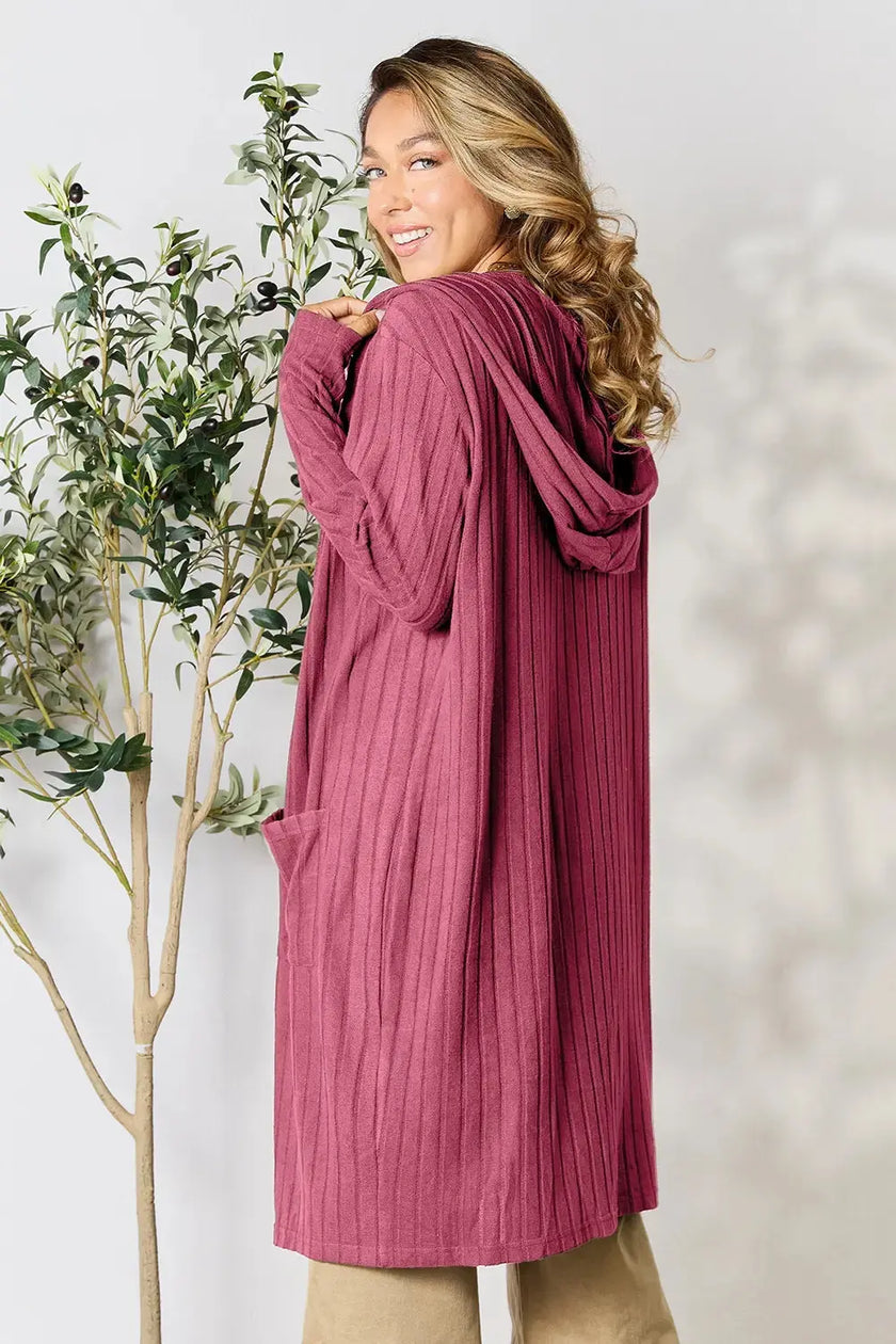Basic Bae Full Size Hooded Sweater Cardigan  Style Ratio