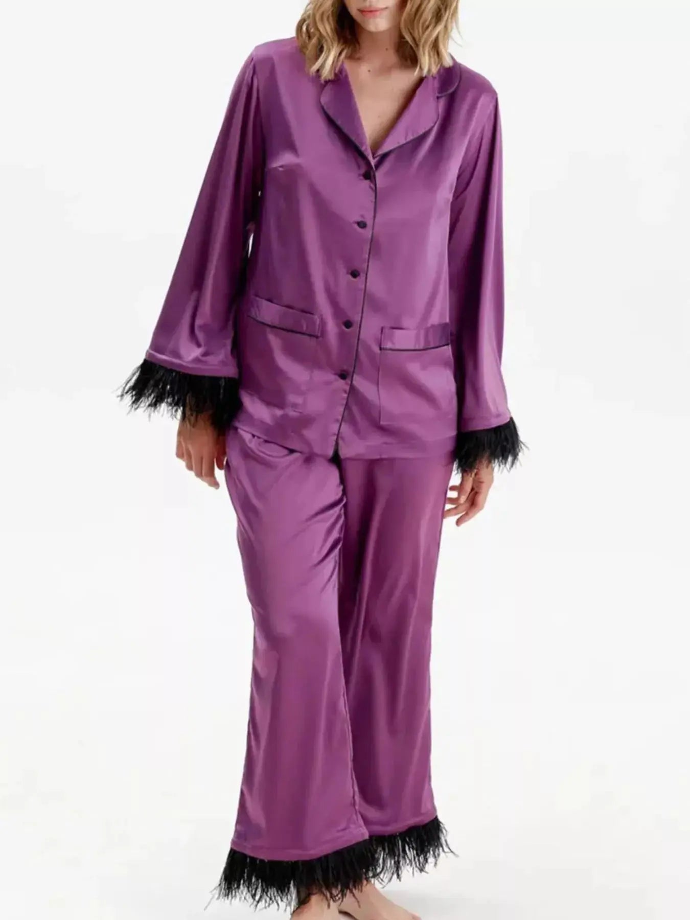 Silky Button Up Top and Pants Lounge Set  Style Ratio