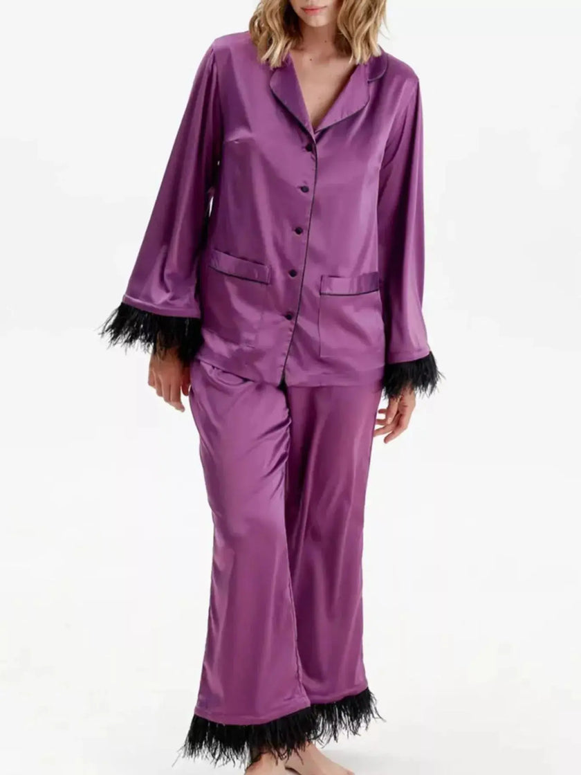 Silky Button Up Top and Pants Lounge Set  Style Ratio
