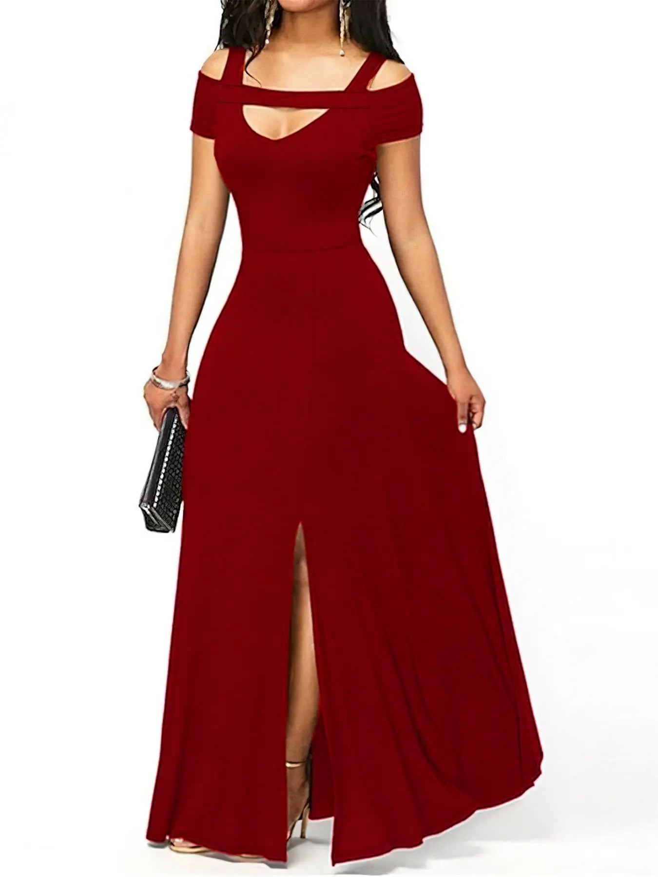 Elegant Off-Shoulder Slit Maxi Dress  Style Ratio