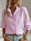 Striped Ruffle Detail Button-Up Blouse  Style Ratio