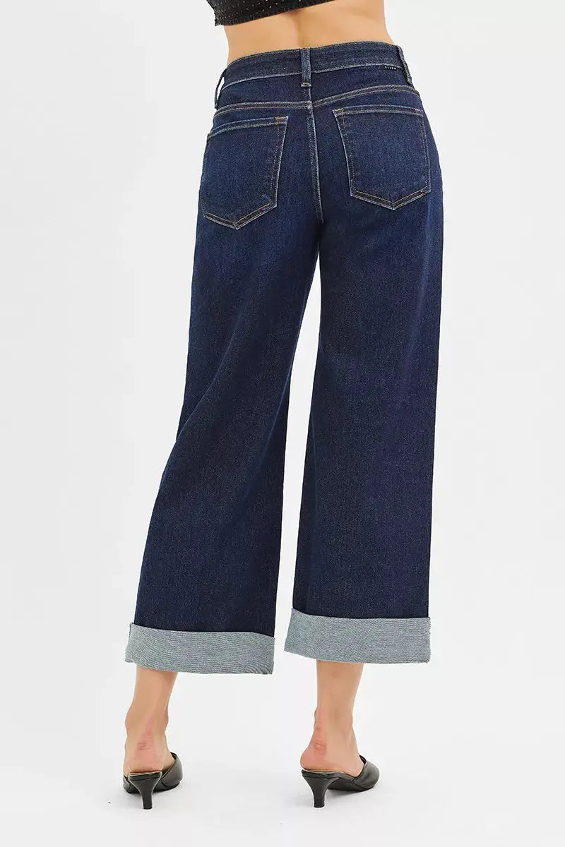 RISEN Mid Rise Fit Ankle Wide Roll Up Jeans  Style Ratio