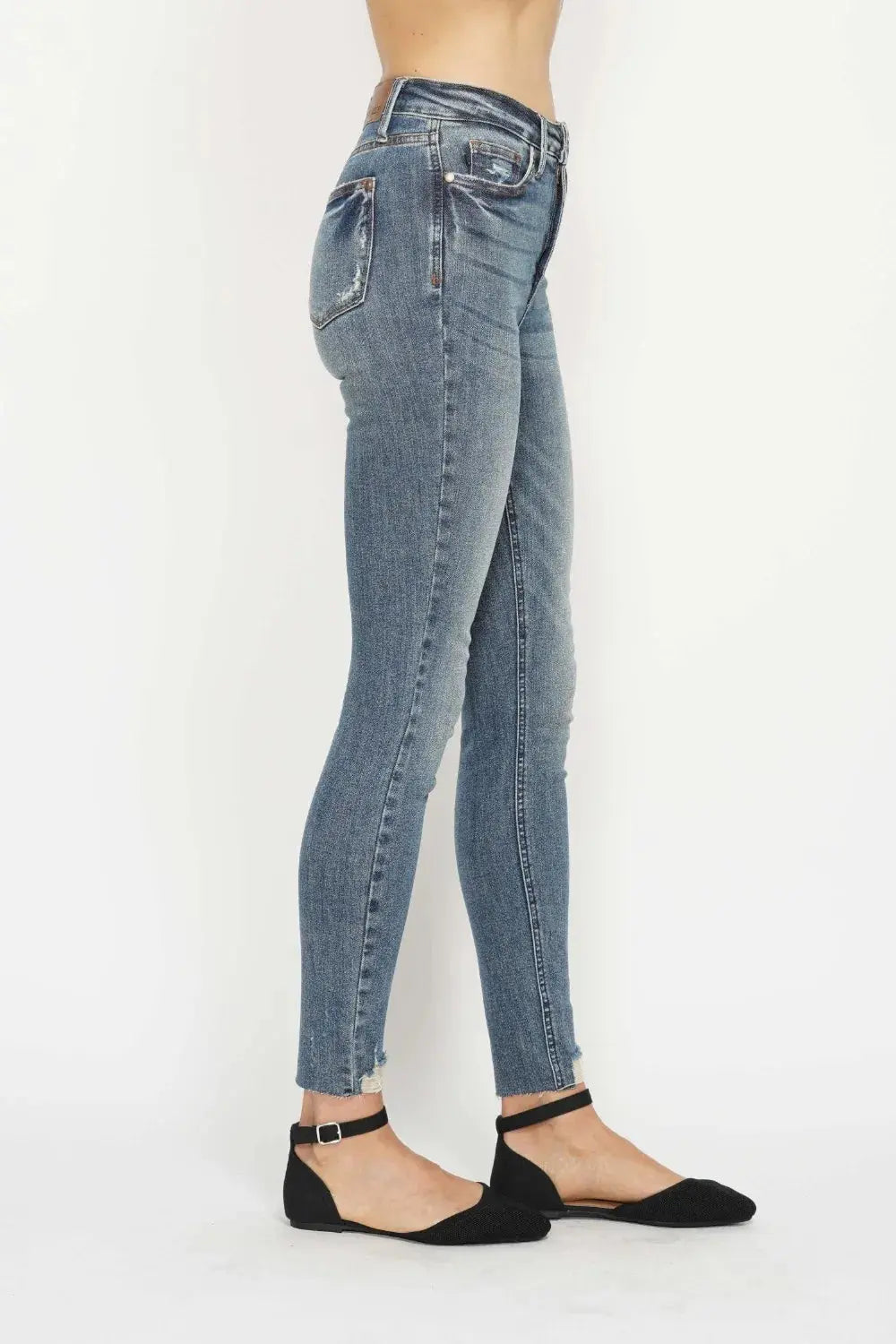 Judy Blue Full Size Tummy Control Vintage Wash Hem Destroy Skinny Jeans  Style Ratio