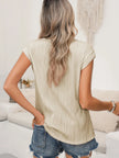 Wavy Textured Button V Neck Blouse  Style Ratio