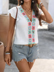 Crochet Trim V-Neck Blouse  Style Ratio