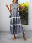 Smocked Striped Lace Trim Sleeveless Midi Dress  Style Ratio