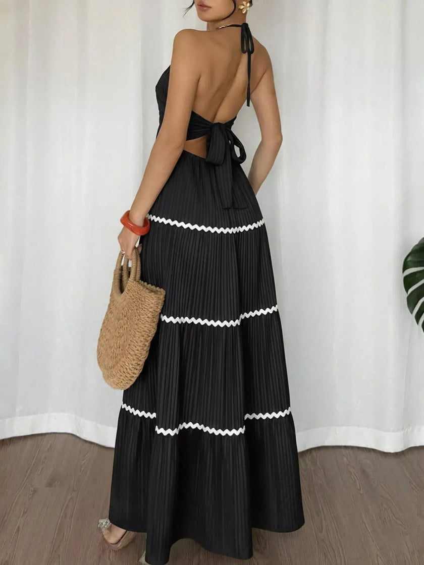 Halter Neck Pleated Maxi Dress  Style Ratio