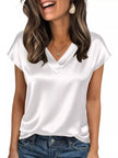 Satin V-Neck Cap Sleeve Blouse  Style Ratio