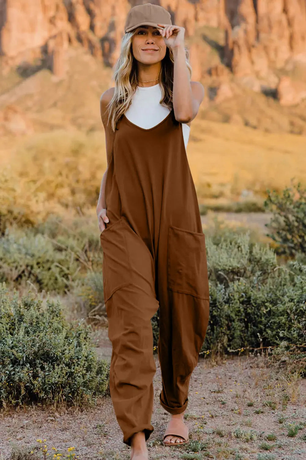 Double Take V Neck Sleeveless Jumpsuit with Pockets  Style Ratio