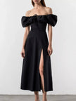 Puff Sleeve Tie Front Slit Midi Dress  Style Ratio