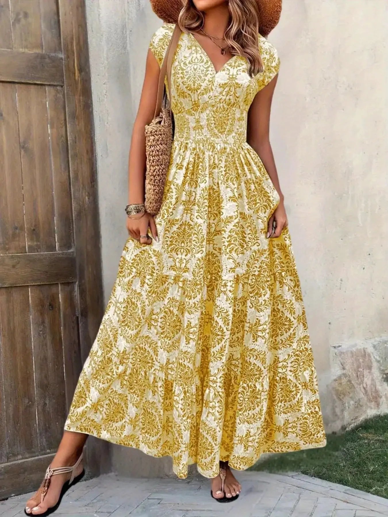 Printed Cap Sleeve Maxi Dress  Style Ratio