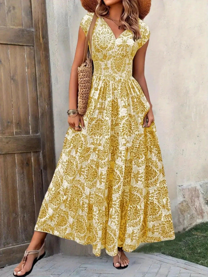 Printed Cap Sleeve Maxi Dress  Style Ratio