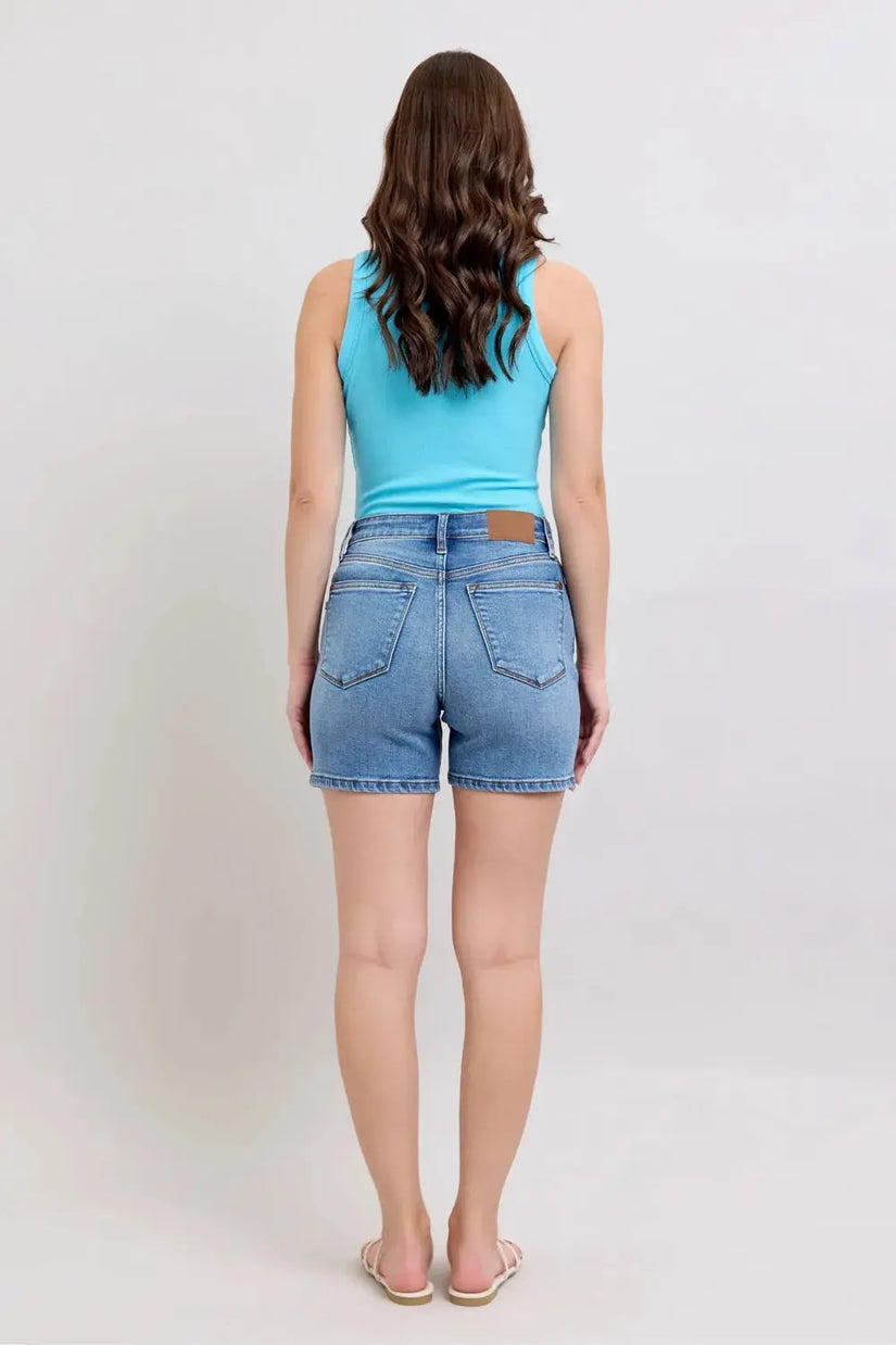 Judy Blue Full Size 2 Button Denim Shorts with Pockets Plus Size  Style Ratio