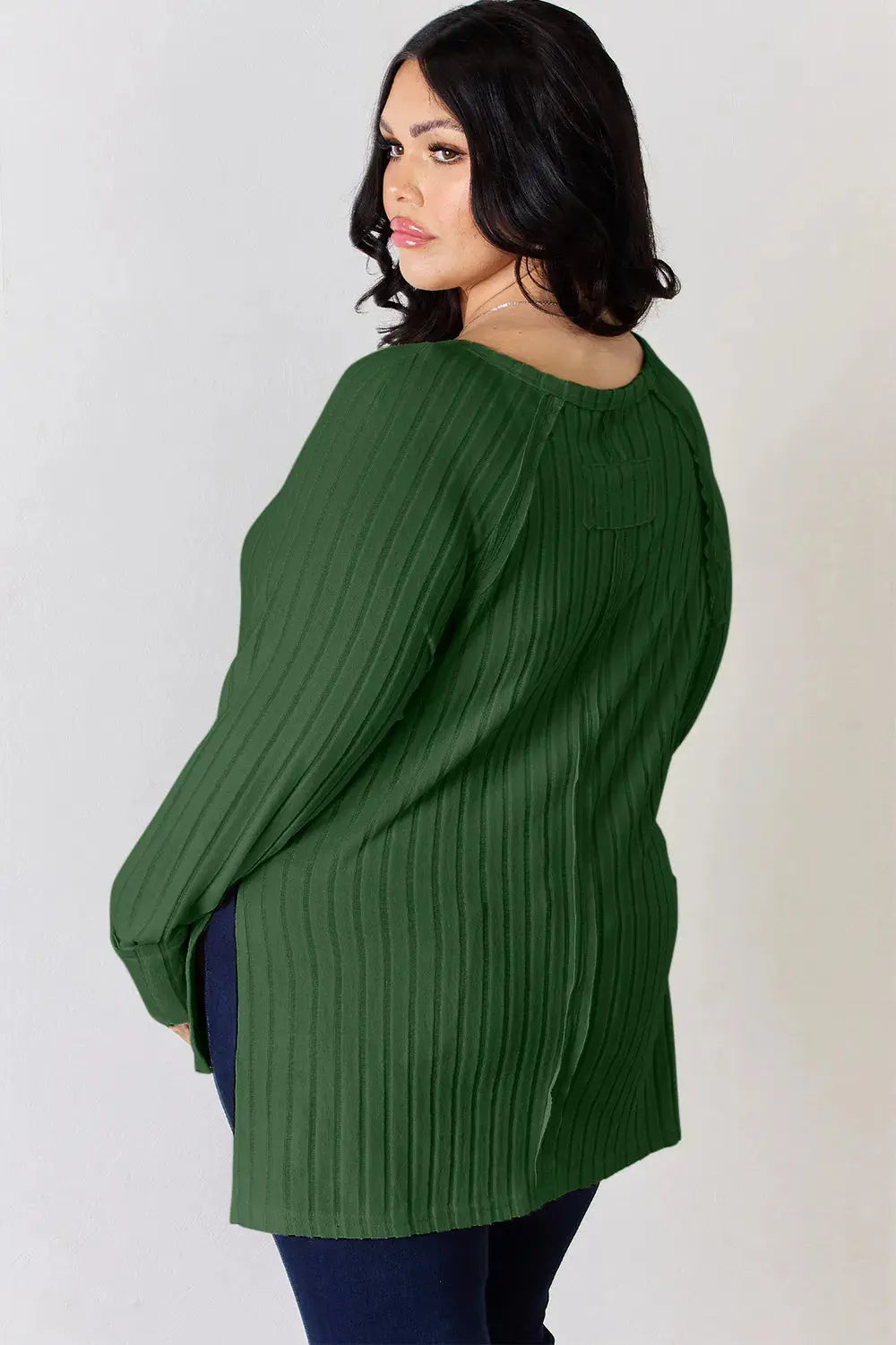 Basic Bae Full Size Ribbed Round Neck Long Sleeve Shirt  Style Ratio