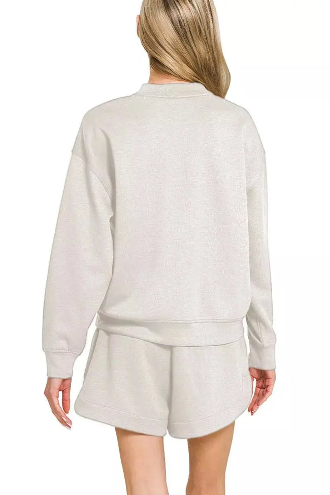 Zenana Scuba Long Sleeve Sweatshirt and Shorts Set  Style Ratio