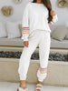 Striped Trim Round Neck Top and Pants Set  Style Ratio