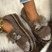 Fuzzy Bowknot Rhinestone Platform Loafers  Style Ratio