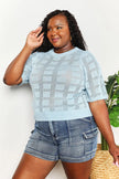 Mandy Ribbed Trim Round Neck Knit Blouse  Style Ratio