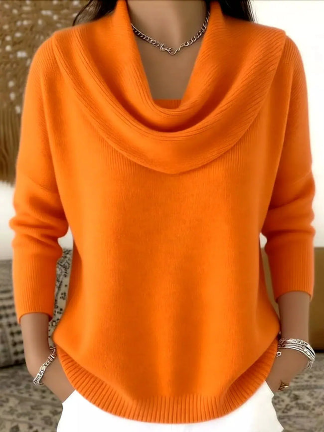 Drape Neck Long Sleeve Knit Top  Style Ratio
