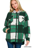 Zenana Plaid Drawstring Hooded Fleece Shacket  Style Ratio