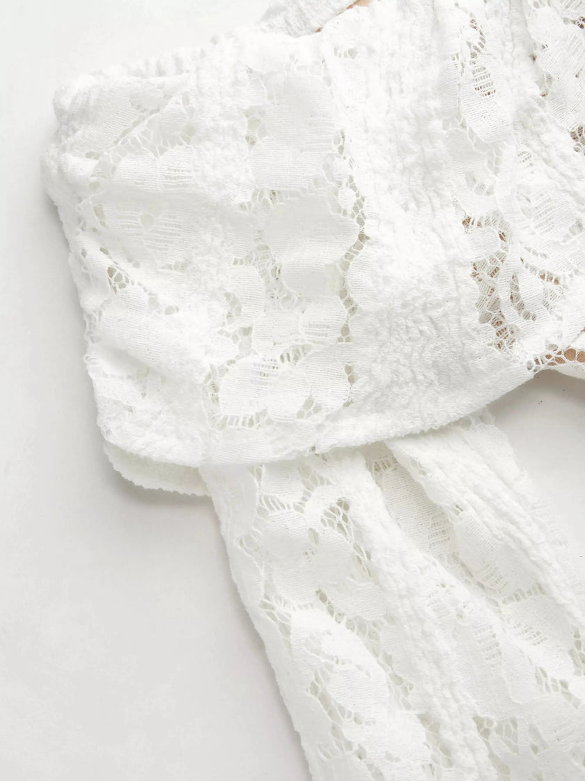 Off-Shoulder Lace Top with Bell Sleeves  Style Ratio