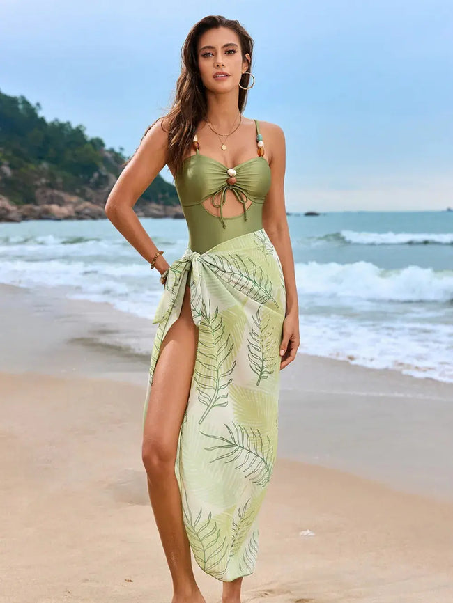 Cutout Sweetheart Neck Swimsuit and Cover-Up Swim Set  Style Ratio