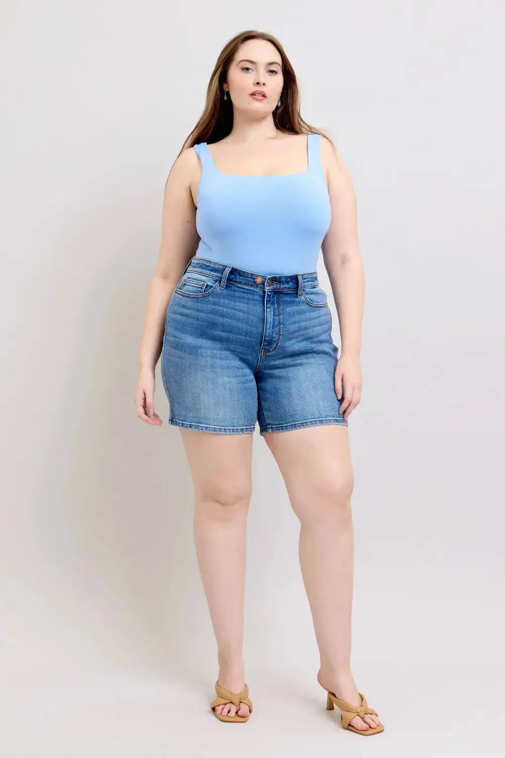 Judy Blue Full Size 2 Button Denim Shorts with Pockets Plus Size  Style Ratio