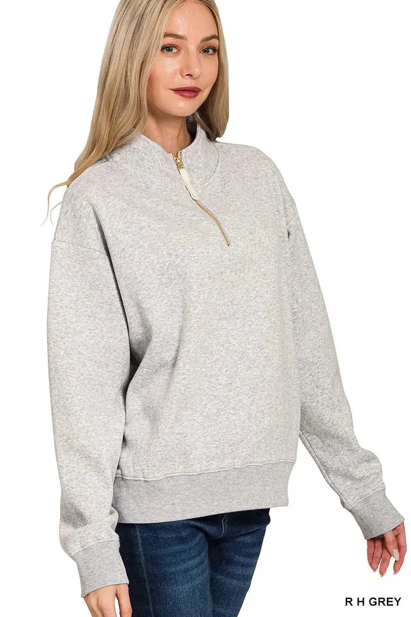 Zenana Fleece Half Zip Sweatshirt  Style Ratio