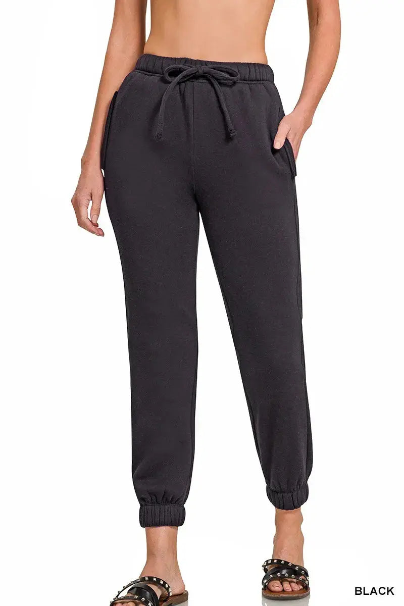Zenana Fleece Drawstring Joggers With Pocket  Style Ratio