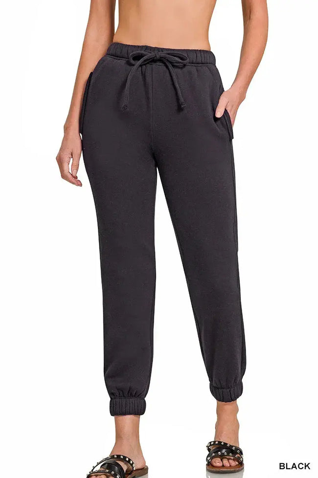 Zenana Fleece Drawstring Joggers With Pocket  Style Ratio