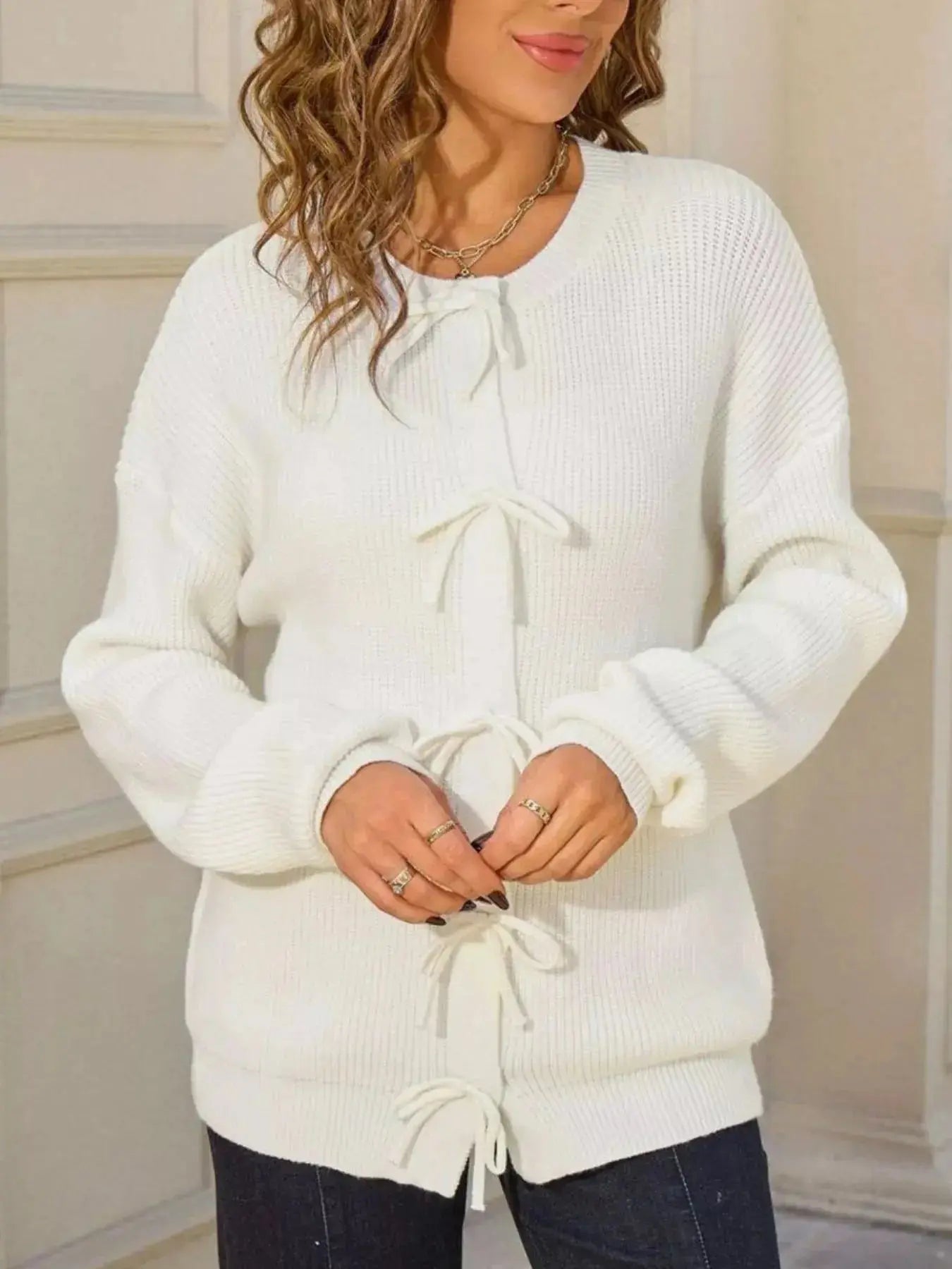 Ribbed Knit Bow Tie Cardigan  Style Ratio