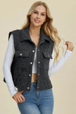Double Take Full Size Pocketed Texture Snap Down Vest Coat  Style Ratio