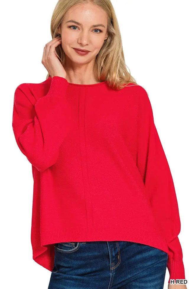 Zenana Viscose Front Seam Round-Neck Sweater  Style Ratio