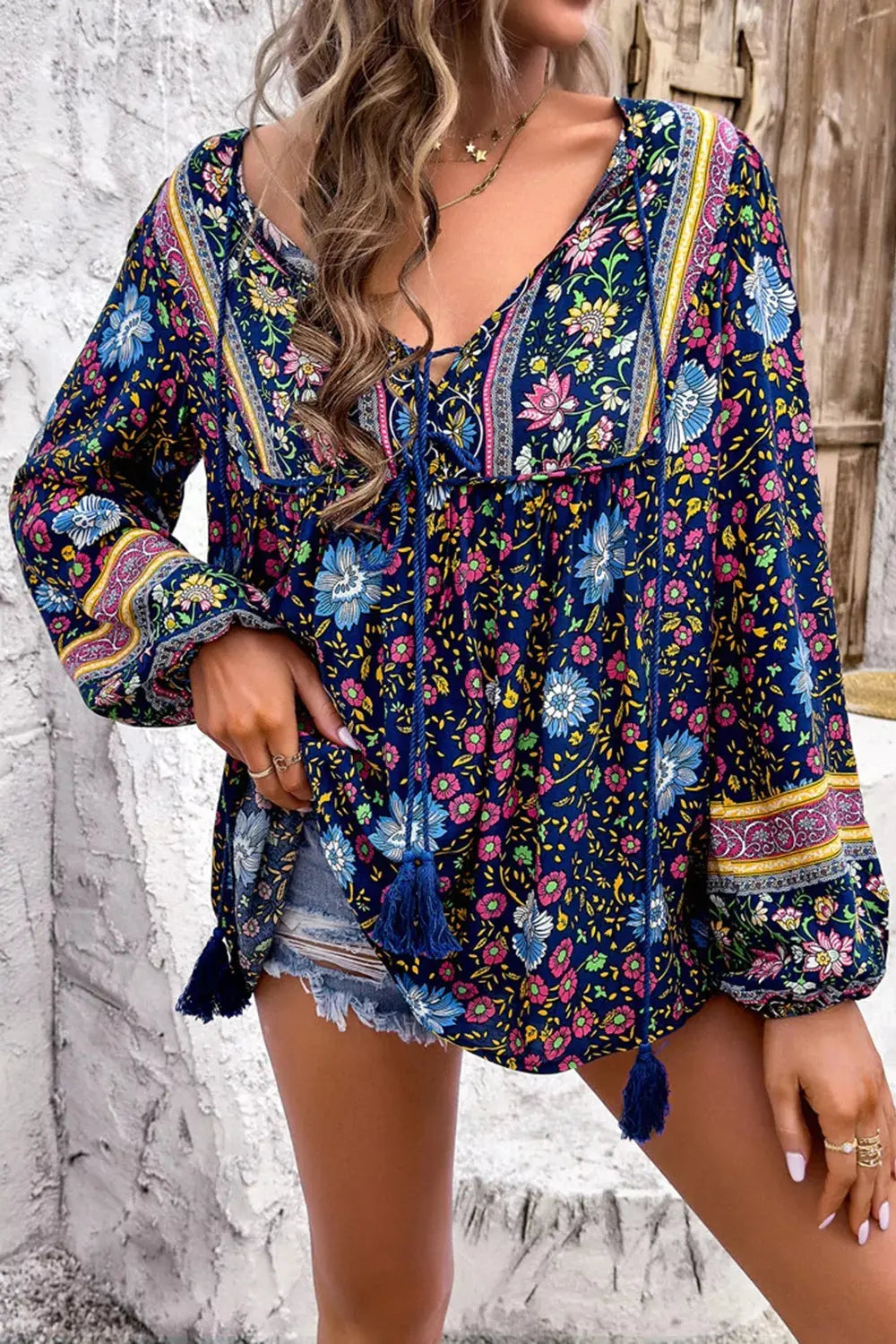 Floral Print Tie Neck Blouse  Style Ratio