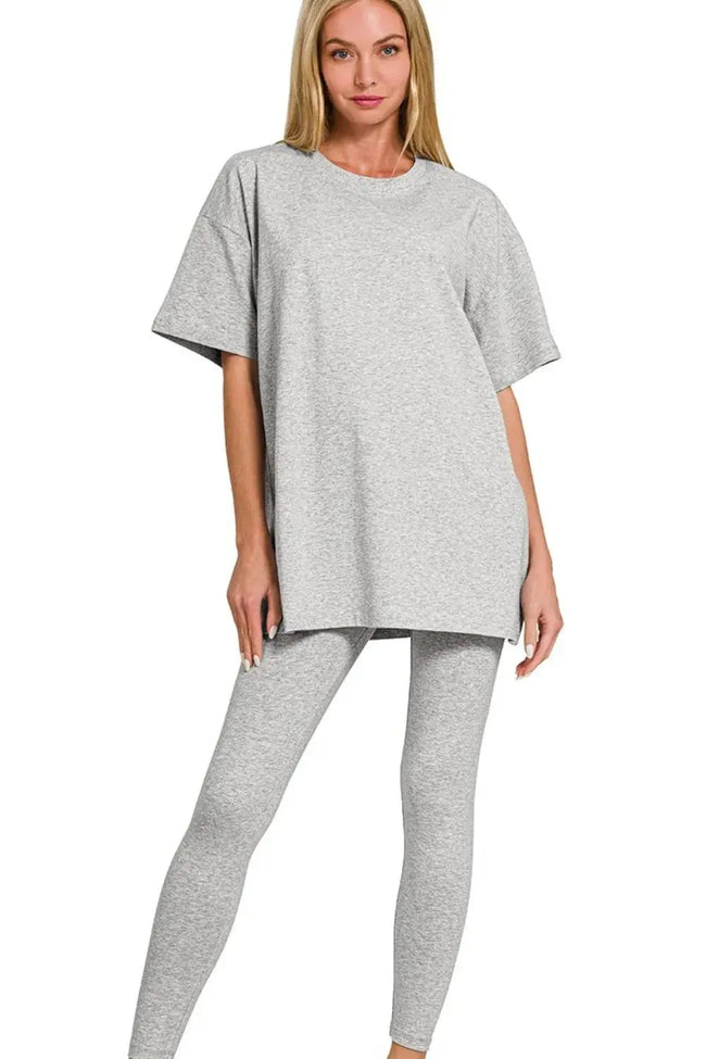 Zenana Cotton Round Neck Top & Legging Set  Style Ratio