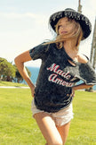 BiBi Laser Cut Mineral Washed America Print Short Sleeve Shirt  Style Ratio