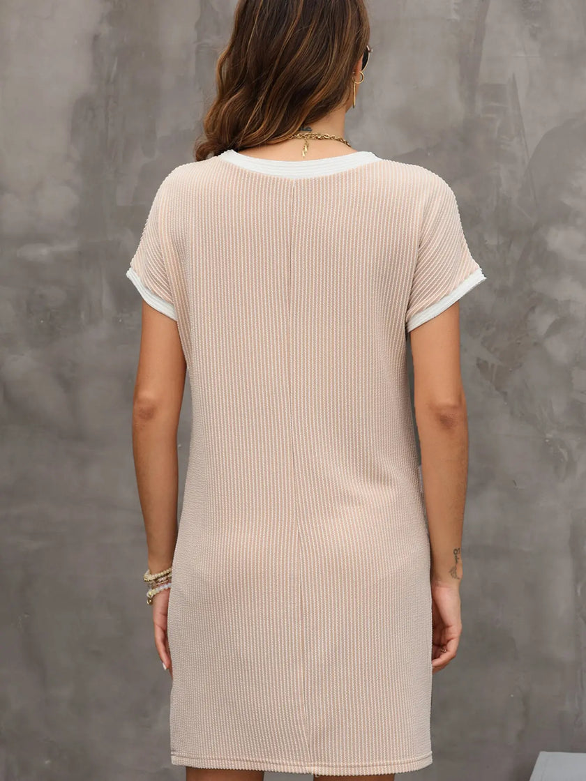 Twisted Ribbed Color Block Trim Shirt Shift Dress  Style Ratio