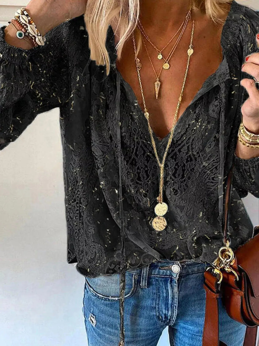 Lace Tie-Neck Blouse  Style Ratio