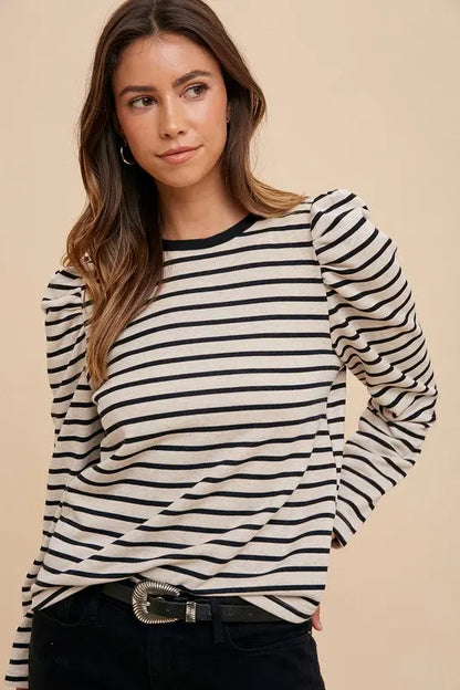 Annie Wear Puff Sleeve French Terry Blouse Trendsi