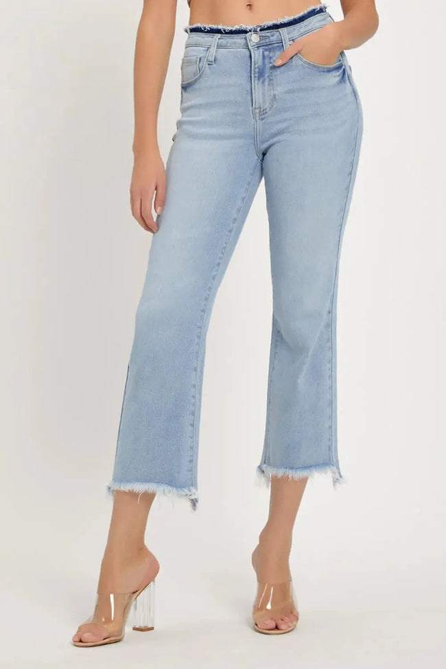 RISEN Full Size High Rise Raw Edge Crop Jeans  Style Ratio