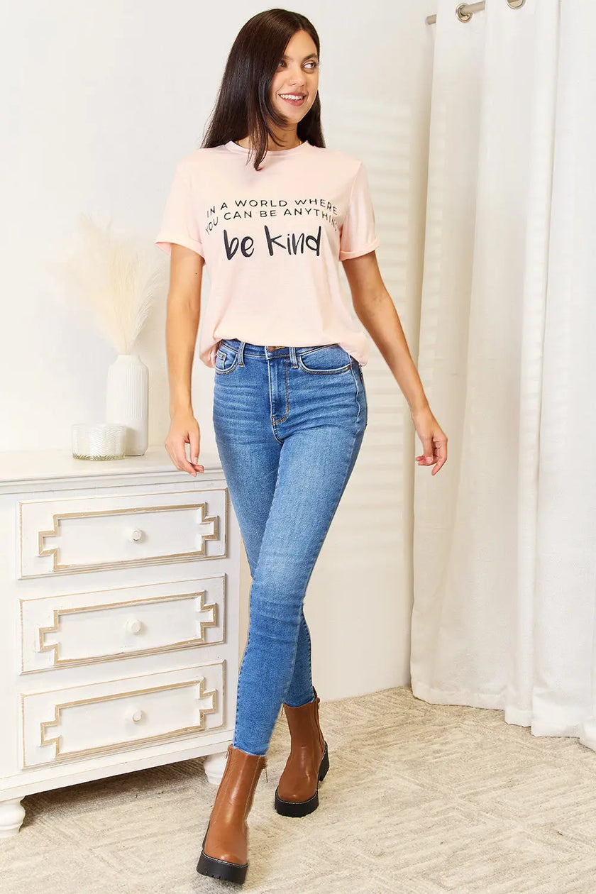 Simply Love Be Kind Graphic Cuffed Short Sleeve Shirt  Style Ratio