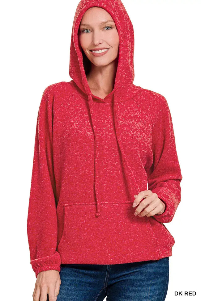 Zenana Brushed Hacci Melange Hooded Sweater  Style Ratio