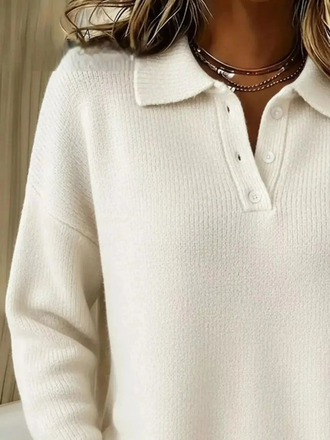 Full Size Half Button Collar Drop Shoulder Sweater  Style Ratio