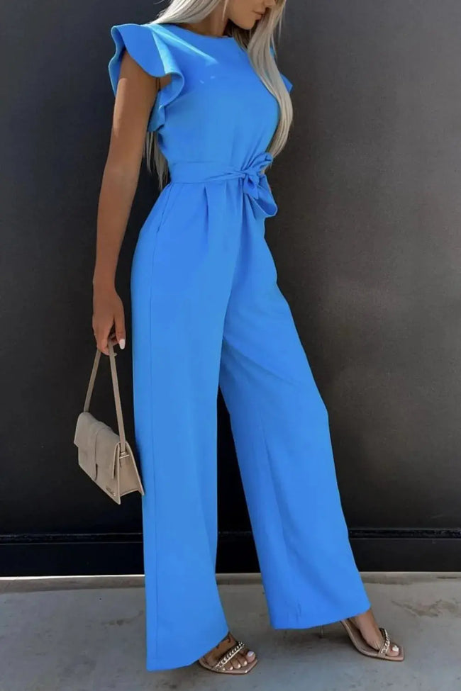 Round Neck Cap Sleeve Jumpsuit  Style Ratio