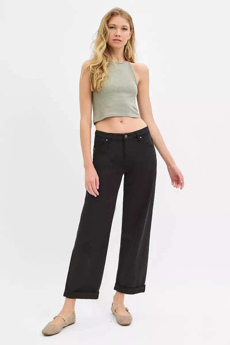 RISEN Tummy Control Mid Rise Ankle Barrel Relaxed Baggy Jeans  Style Ratio