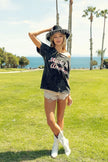 BiBi Laser Cut Mineral Washed America Print Short Sleeve Shirt  Style Ratio