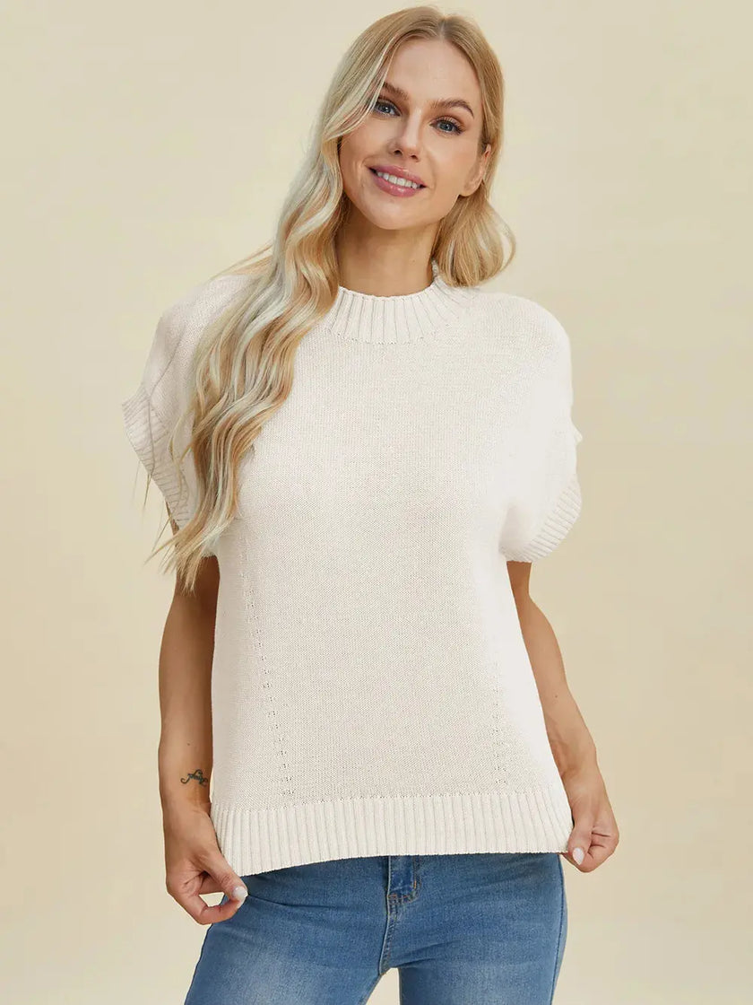 Double Take Full Size Mock Neck Short Sleeve Sweater  Style Ratio