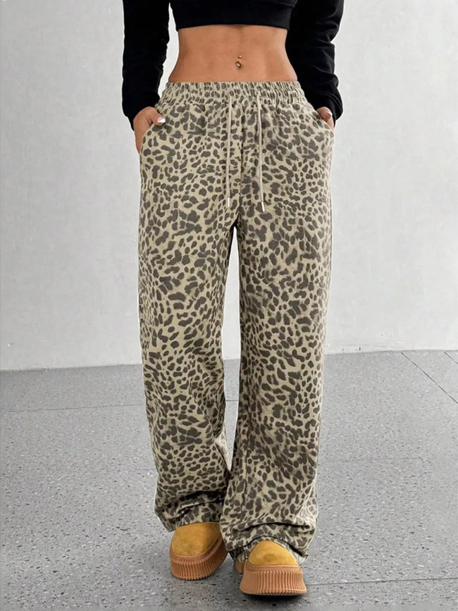 Full Size Leopard Print Wide Leg Pants Plus Size  Style Ratio