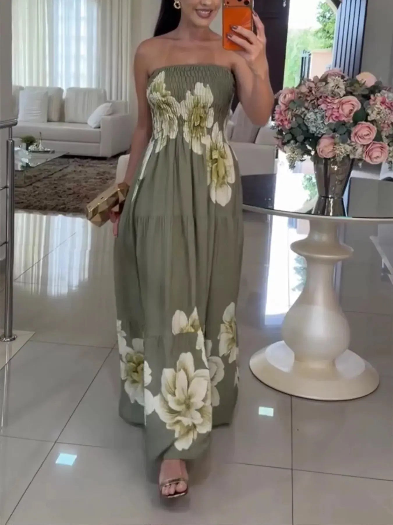 Floral Print Smocked Tube Maxi Dress  Style Ratio