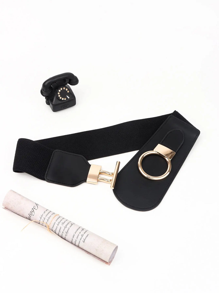 PU Elastic Wide Belt with Alloy Buckle  Style Ratio